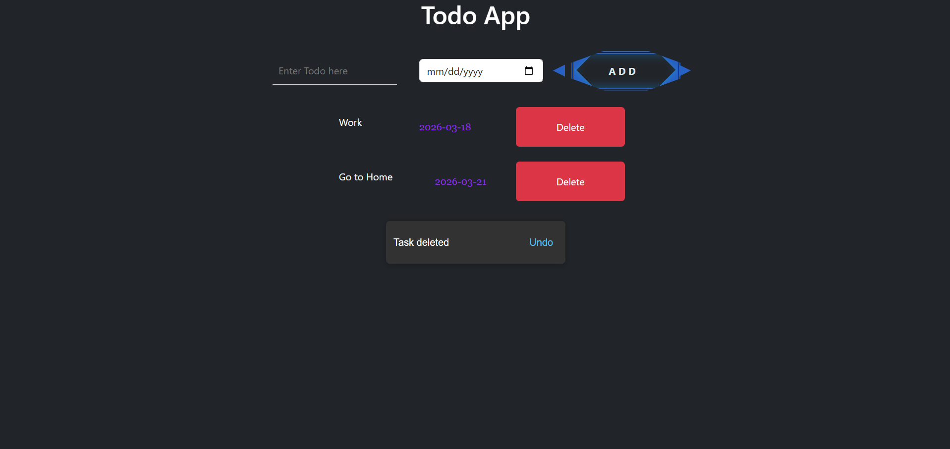 React Todo Application Preview